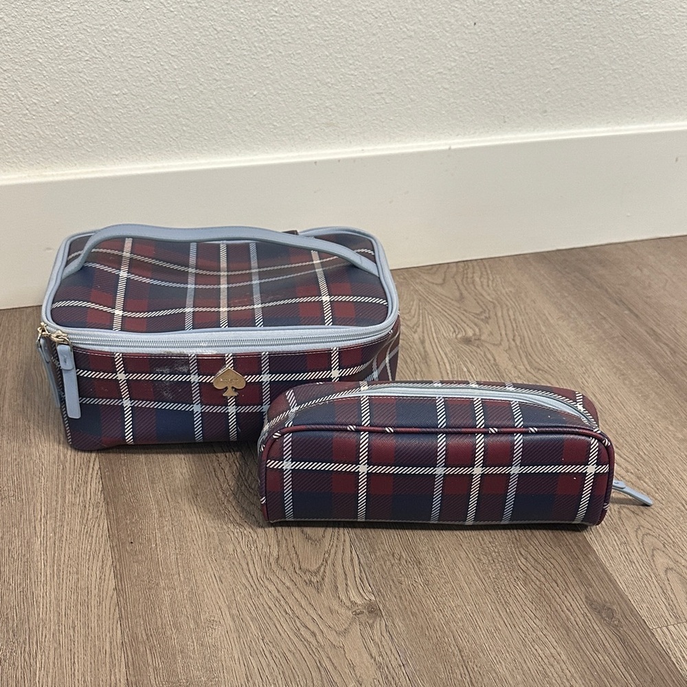 Elegant Plaid Toiletry Bag Set — Kate Spade